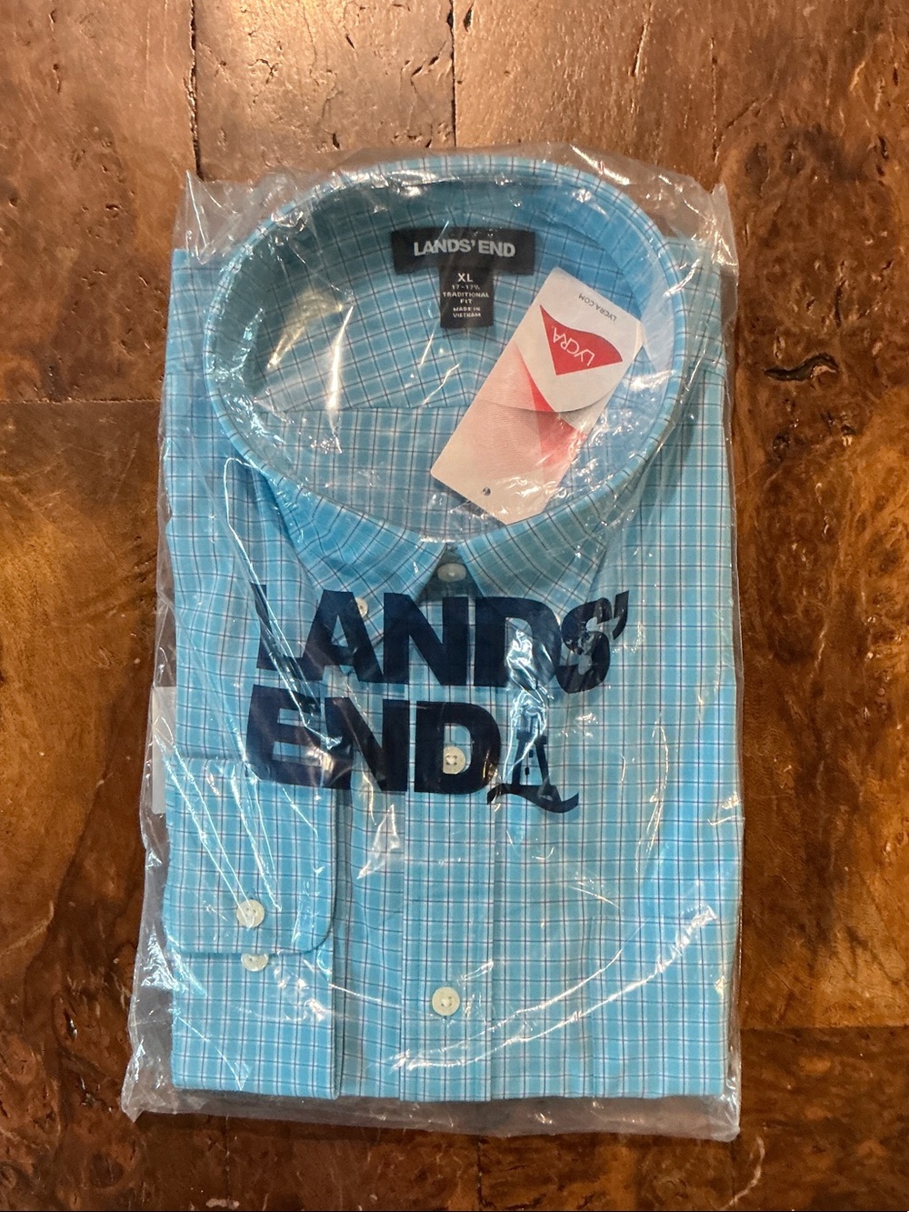 Lands' End Men's Blue & White Plaid Button-Down Shirt
